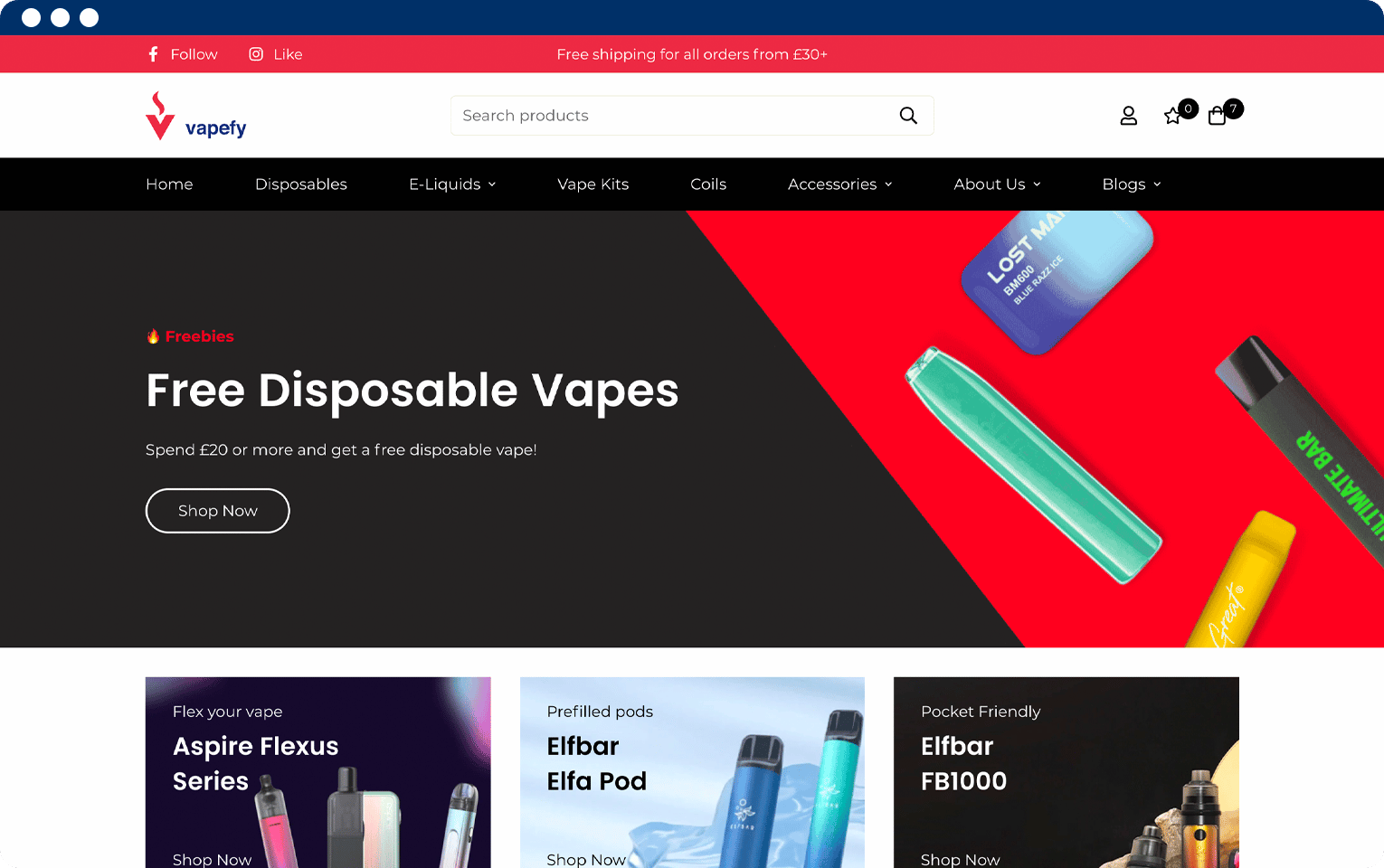 Vapefy home page web design