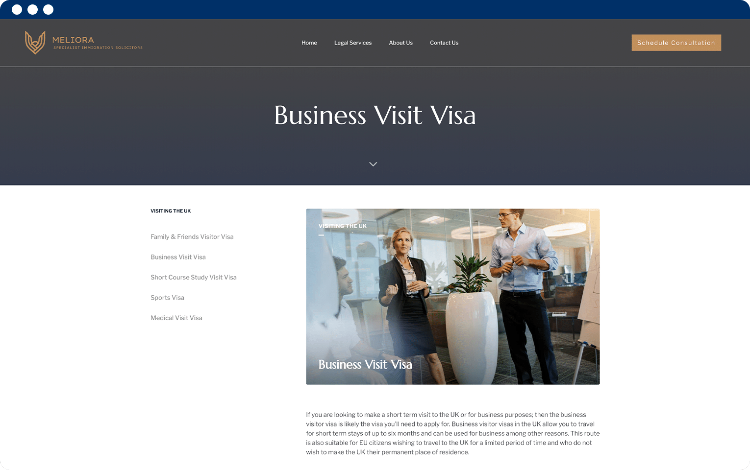 Meliora Legal Business Visit Visa screenshot